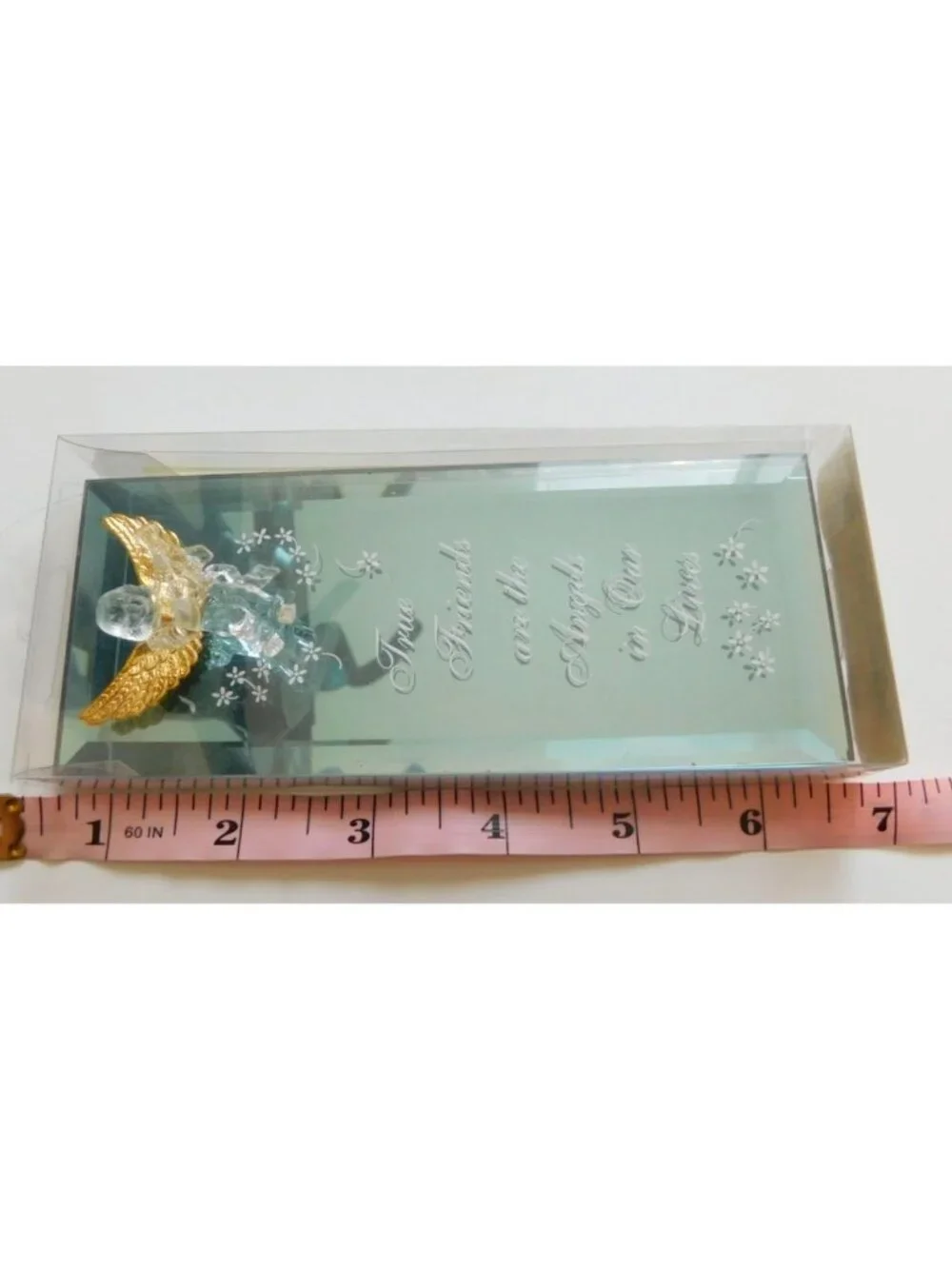 Dacra Glass True Friends Plaque With Gold Angel Wings 2.5